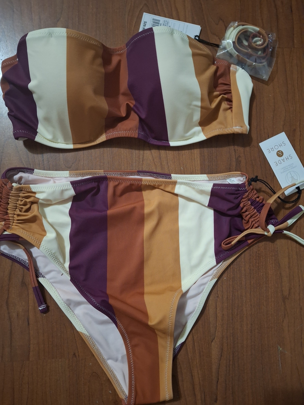Shade & Shore Striped Bandeau High-Waist Bikini Set Size 34B / S (4-6) (Swi115)